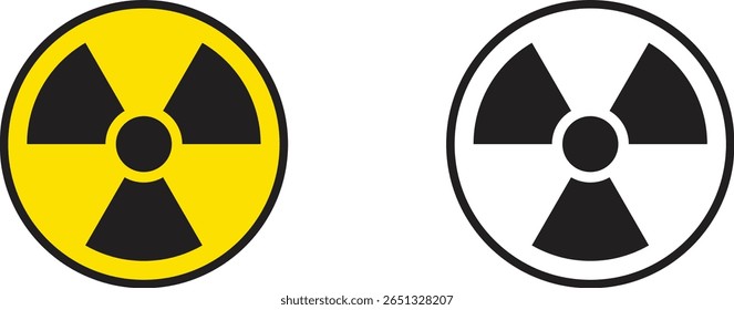 Sinal de radiação. Símbolo de ameaça nuclear. Radiações perigosas. Ícone de aviso de perigo. Sinal tóxico, símbolo. Vetor gráfico da zona radioativa de aviso