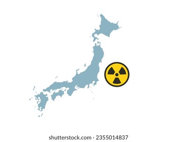 Señal de radiación en el mapa de Japón, ilustración del accidente de fukushima