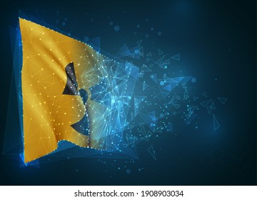 signo de radiación sobre un fondo amarillo en un indicador vectorial 3d, objeto 3D abstracto virtual de polígonos triangulares sobre un fondo azul