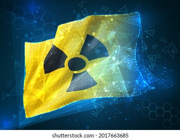 signo de radiación sobre un fondo amarillo en un indicador vectorial 3d, objeto 3D abstracto virtual de polígonos triangulares sobre un fondo azul