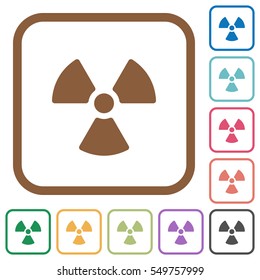 Radiation sign simple icons in color rounded square frames on white background