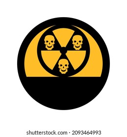 Radiation sign and skull, black and yellow colors, round sign a white background, vector illustration