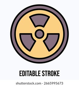 Icono de Vector de signo de radiación, Icono de estilo de color lineal de Vector aislado, trazo editable.