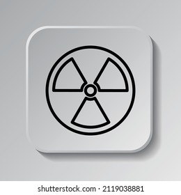 Radiation simple icon vector. Flat desing. Black icon on square button with shadow. Grey background.ai