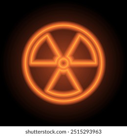 Radiation simple icon vector. Flat design. Orange neon on black background.ai