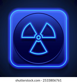 Radiation simple icon vector. Flat design. Blue neon style on button. With shadow.ai