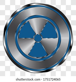 Radiation simple icon vector on metal round button. Transparent grid