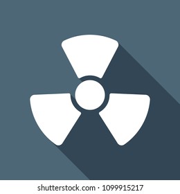 Radiation simple symbol. Radioactivity icon. White flat icon with long shadow on background