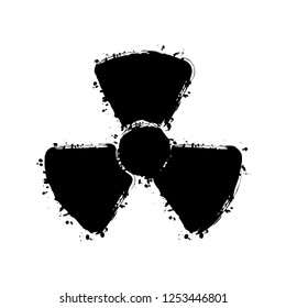 Radiation simple symbol. Radioactivity icon. Black ink with splashes on white background