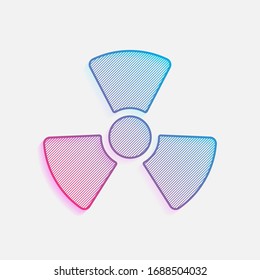 Radiation simple symbol. Radioactivity icon. Technology logo with diagonal lines and colored gradient. Neon graphic, light effect. Blue and red colors