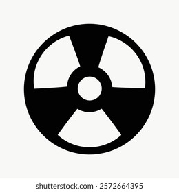 Radiation symbol in black and white. Nuclear warning sign, radiation hazard. Iconic radiation symbol, nuclear safety alert, radiation warning. Simple icon vector element.