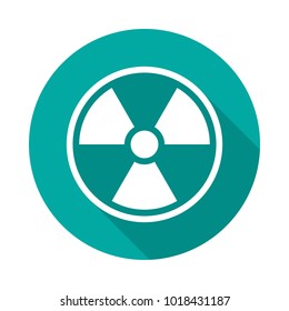 Radiation symbol circle icon with long shadow. Flat design style. Radiation symbol simple silhouette. Modern, minimalist, round icon in stylish colors. Web site page, mobile app design vector element.