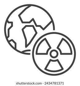 Símbolo de radiación con el icono o signo del concepto del vector del globo de la tierra en estilo de línea delgada