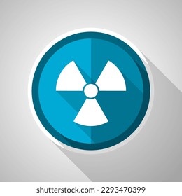Símbolo de radiación, icono azul vectorial de diseño plano con sombra larga