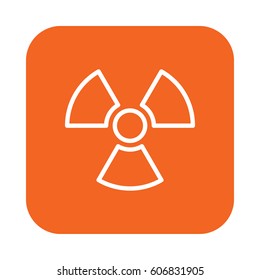 Radiation Symbol flat line icon, linear vector sign on colorful rounded square button isolated on white. Logo illustration. Flat design, pixel perfect