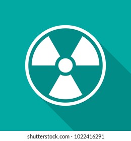 Radiation symbol icon with long shadow. Flat design style. Radiation symbol simple silhouette. Modern, minimalist icon in stylish colors. Web site page and mobile app design vector element.