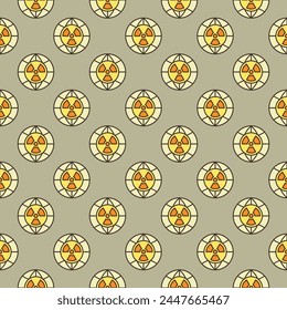 Radiation symbol inside Earth Globe vector concept colored seamless pattern in thin line style