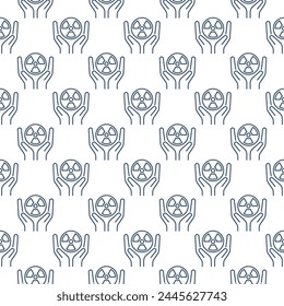 Radiation symbol inside Hands vector concept linear seamless pattern