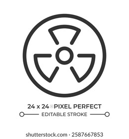 Radiation symbol line ui icon. Danger of radioactive hazard. Work with toxic materials. Nuclear plant. Isolated vector outline symbol. Webdesign user interface element linear, pixel perfect