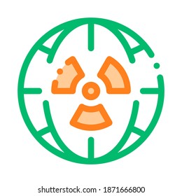 Radiation Symbol And Planet Vector Thin Line Icon.Radiation Glob Earth Environmental Problem, Industrial Pollution Linear Pictogram. Greenhouse Effect Global Warming Contour Illustration