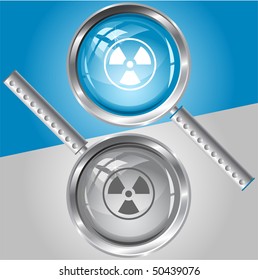 Radiation symbol. Vector magnifying glass.