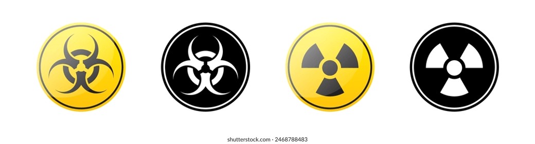 Radiation symbols. Radiation hazard. Radioactive icons.