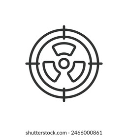 Radiation target, in line design. Radiation, Target, Hazard, Radioactive, Nuclear, Danger, Contamination, on white background vector. Radiation target editable stroke icon.