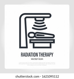 Radiation therapy, cancer treatment. Thin line icon. Medical equipment. Healthcare and medical vector illustration.