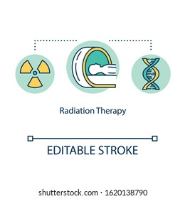 Radiation Therapy Concept Icon. Cancer Treatment Idea Thin Line Illustration. Oncology Therapy. Radiology. Tumor Irradiation. Vector Isolated Outline RGB Color Drawing. Editable Stroke