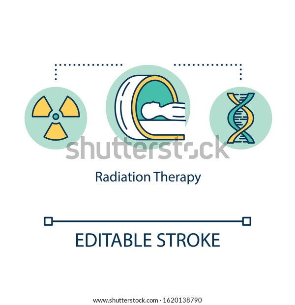 Radiation\
therapy concept icon. Cancer treatment idea thin line illustration.\
Oncology therapy. Radiology. Tumor irradiation. Vector isolated\
outline RGB color drawing. Editable\
stroke