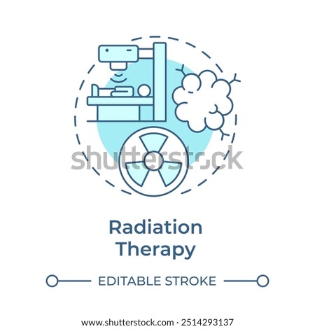 Radiation therapy soft blue concept icon. Cancer treatment. Radiotherapy session. Medical procedure. Round shape line illustration. Abstract idea. Graphic design. Easy to use in article