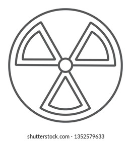 Radiation thin line icon, warning and symbol, hazard sign, vector graphics, a linear pattern on a white background, eps 10.