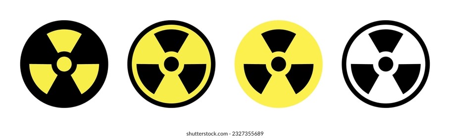 Radiation warn sign. Nuclear icon in black and yellow. Radiation symbol. Nuclear sign set. Hazard symbol in circle. Radiation icon. Yellow nuclear warn