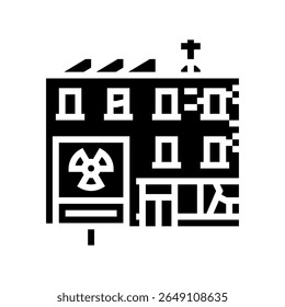 radiation warning on abandoned building radioactive pollution glyph icon vector. radiation warning on abandoned building radioactive pollution sign. isolated symbol illustration