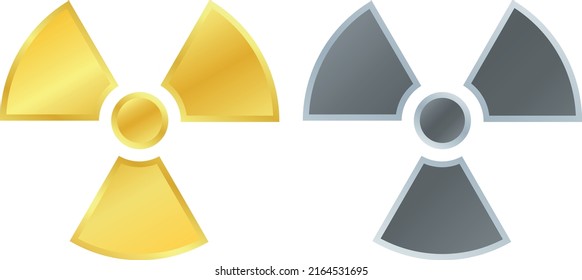 Radiation warning sign in gold and silver color, vector illustrations. 3d illustration.