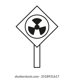 Radiation warning sign. Hazard symbol illustration. Black and white icon. Simple vector graphic.