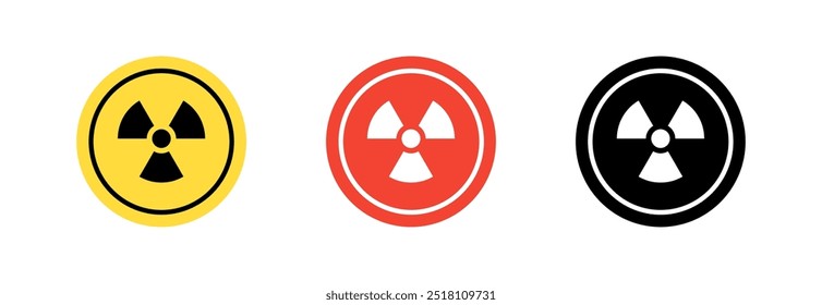 Radiation warning sign set icons. Flat and silhouette style. Vector icons.