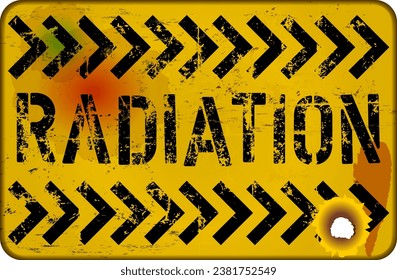 Radiation warning sign, skull and gas mask, grungy style,vector illustration