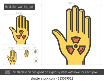 Radiation warning vector line icon isolated on white background. Radiation warning line icon for infographic, website or app. Scalable icon designed on a grid system.