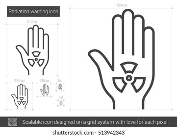 Icono de línea vectorial de advertencia de radiación aislado en fondo blanco. Icono de línea de advertencia de radiación para infografía, sitio web o aplicación. Icono escalable diseñado en un sistema de cuadrícula.