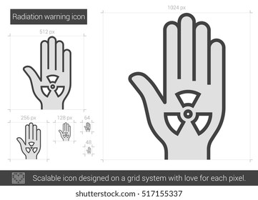 Radiation warning vector line icon isolated on white background. Radiation warning line icon for infographic, website or app. Scalable icon designed on a grid system.