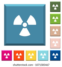 Radiation white icons on edged square buttons in various trendy colors