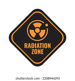Radiation Zone metal sign with orange icon and lettering on black board isolated on white background, vector illustration in trendy design style. Suitable and perfect for many purposes.