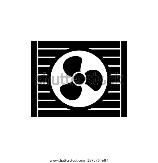 Radiator fan, Car parts and service\
vector icon in black flat design on white\
background