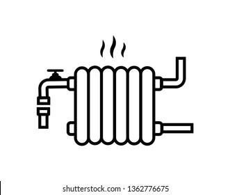 Radiator flat logo, line icon. House heating vector illustration. Sign of plumbing servise. - Vector 