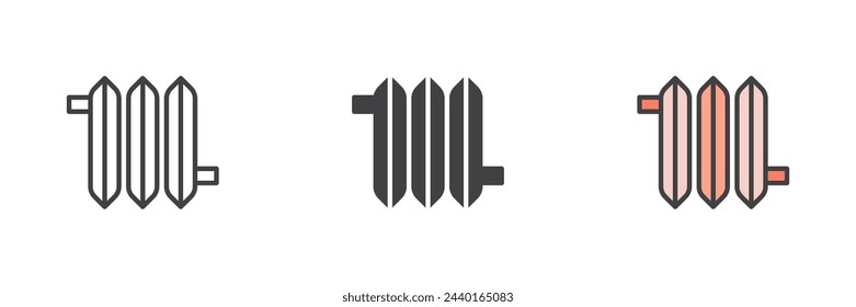 Radiator, heater different style icon set. Line, glyph and filled outline colorful version, outline and filled vector sign. Symbol, logo illustration. Vector graphics