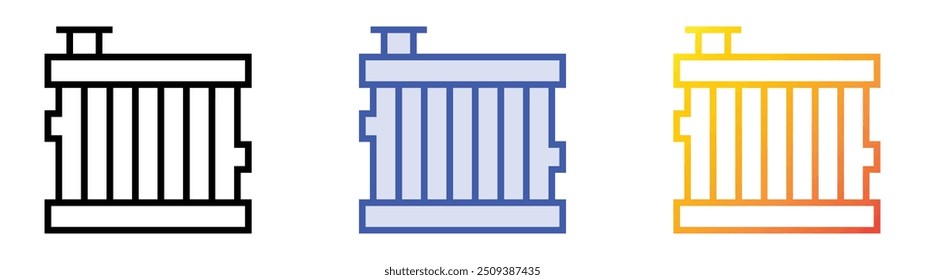 Heizkörpersymbol. Lineares, blaues Füllungs- und Farbverlauf-Design einzeln auf weißem Hintergrund