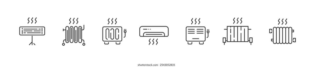 Radiator icon set. Heater icons. Electric heater line icons collection. Vector illustration.