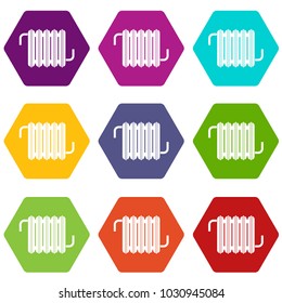 Radiator icon set many color hexahedron isolated on white vector illustration