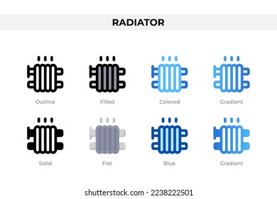 Radiator icons in different style. Radiator icons set. Holiday symbol. Different style icons set. Vector illustration